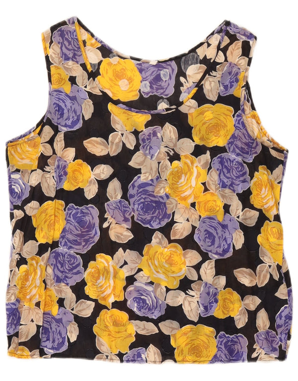 Vintage mujer crop blusa sin mangas Top IT 50 XL Negro Floral