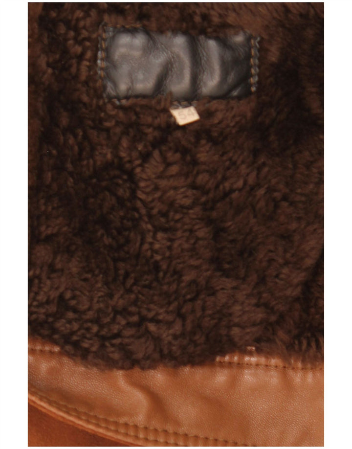 Chaqueta de piel de oveja vintage para hombre IT 54 2XL Marrón