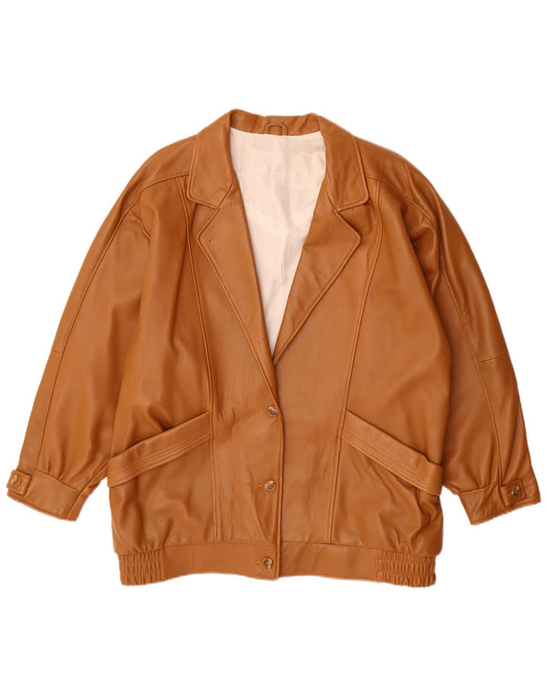 Vintage mujer chaqueta de cuero de gran tamaño EU 44 XL cuero marrón