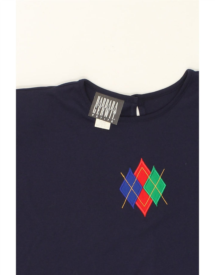 BARBARA GERWIT Womens Petite Blouse Top UK 16 Large Navy Blue Geometric Vintage Barbara Gerwit and Second-Hand Barbara Gerwit from Messina Hembry 