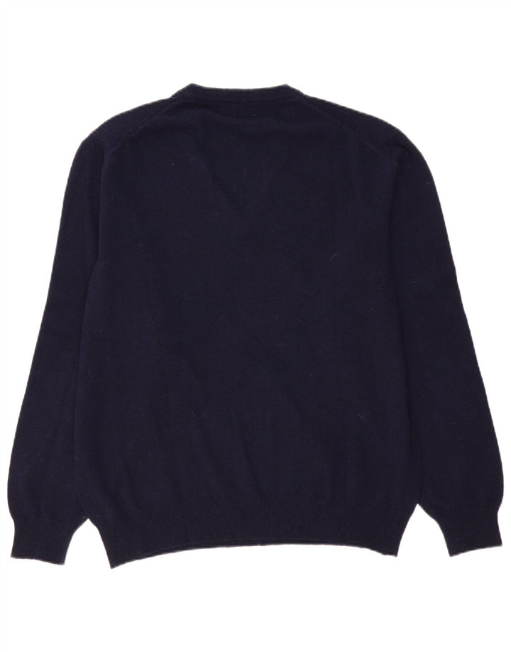 Il Granchio Jersey con Cuello en V para Hombre Large Lana de Cordero Azul Marino