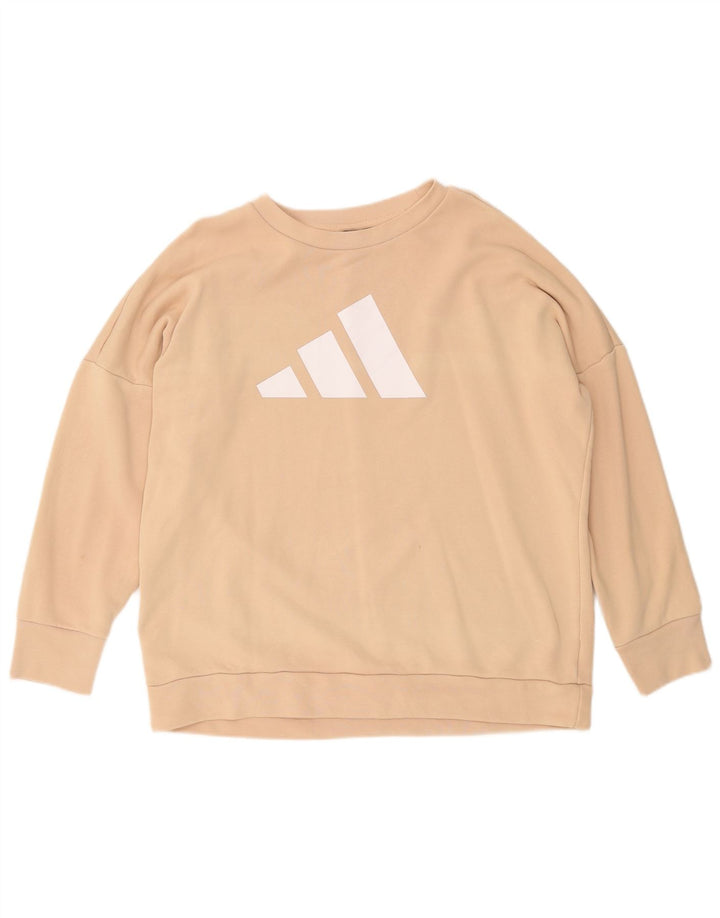 Adidas - Sudadera extragrande con gráfico para mujer, talla 12/14, color beige mediano