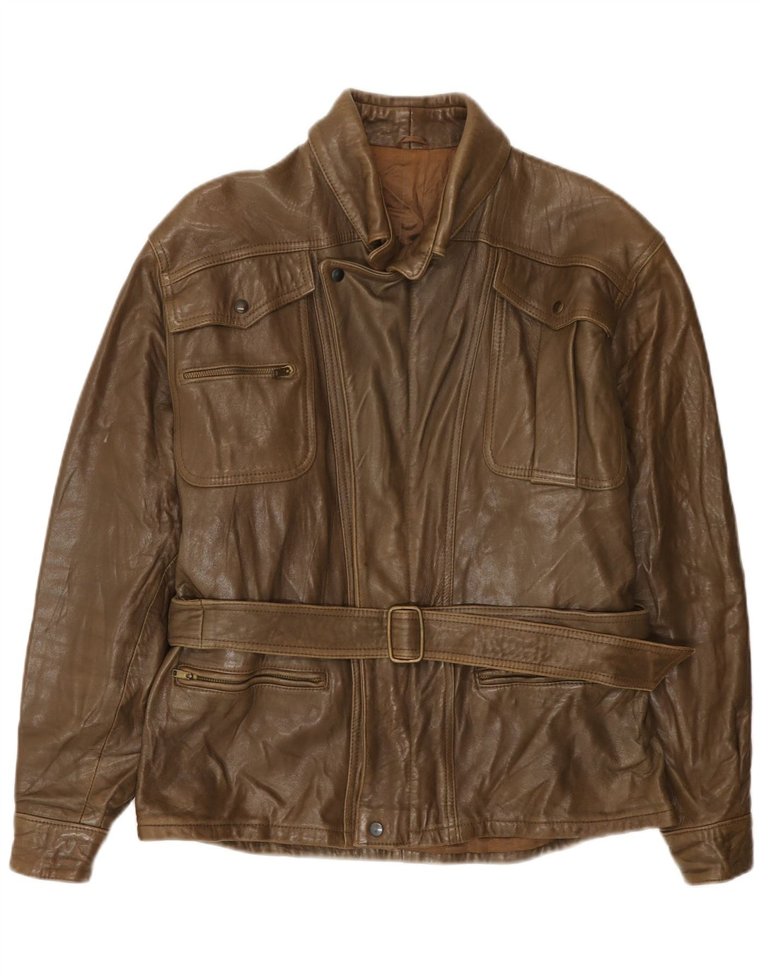 Chaqueta de cuero vintage para hombre IT 50 cuero marrón grande