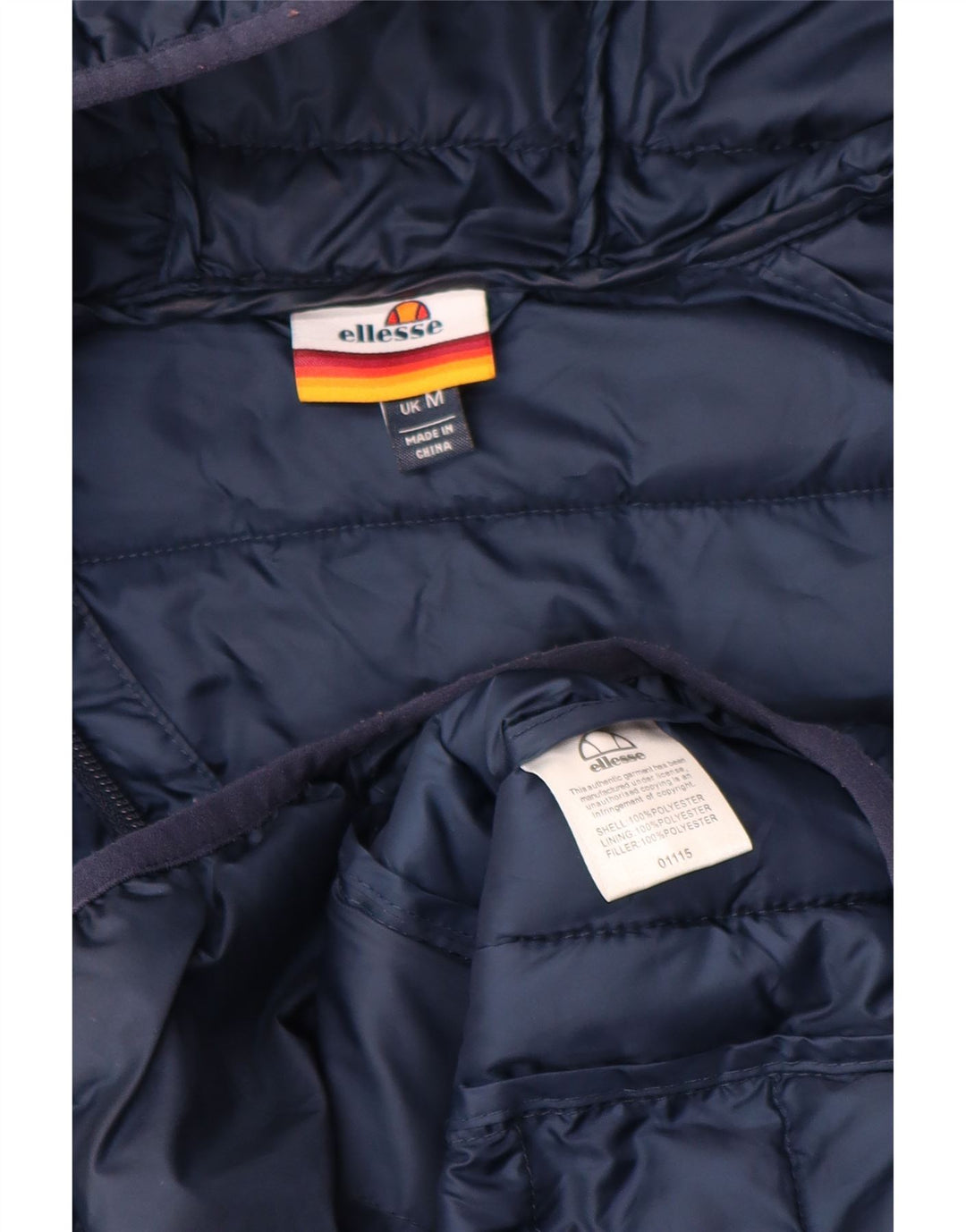 Ellesse Chaqueta acolchada con capucha para hombre UK 38 Medium Azul marino Poliéster