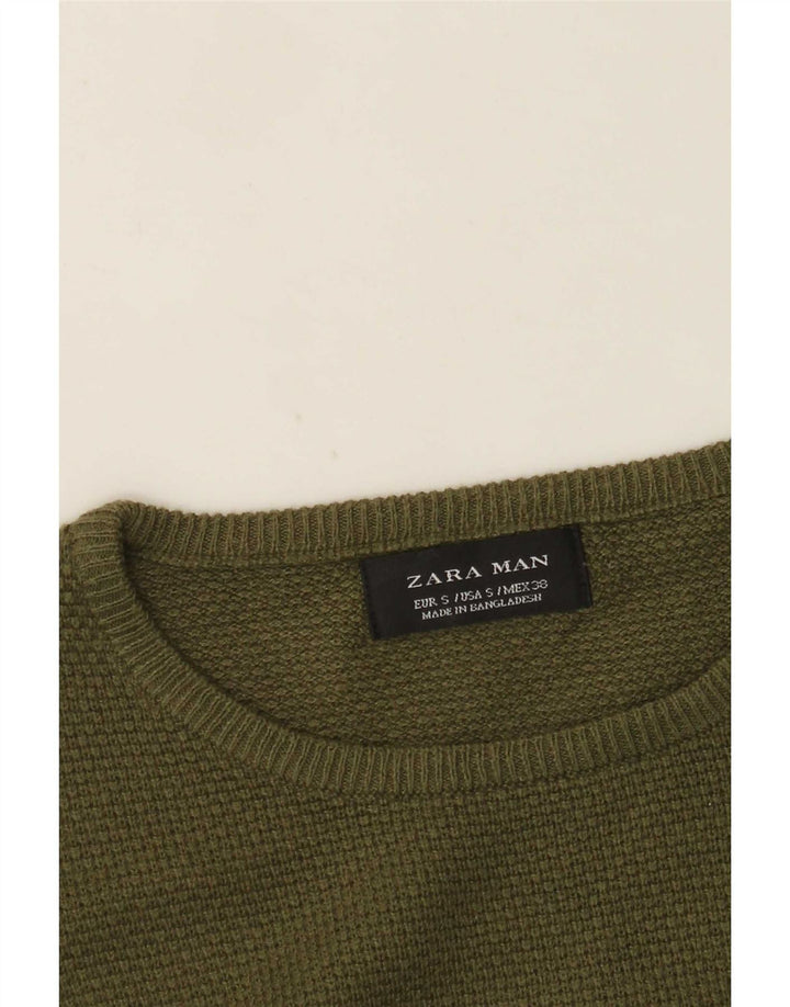 Zara Hombre Cuello Redondo Jersey Suéter Pequeño Caqui