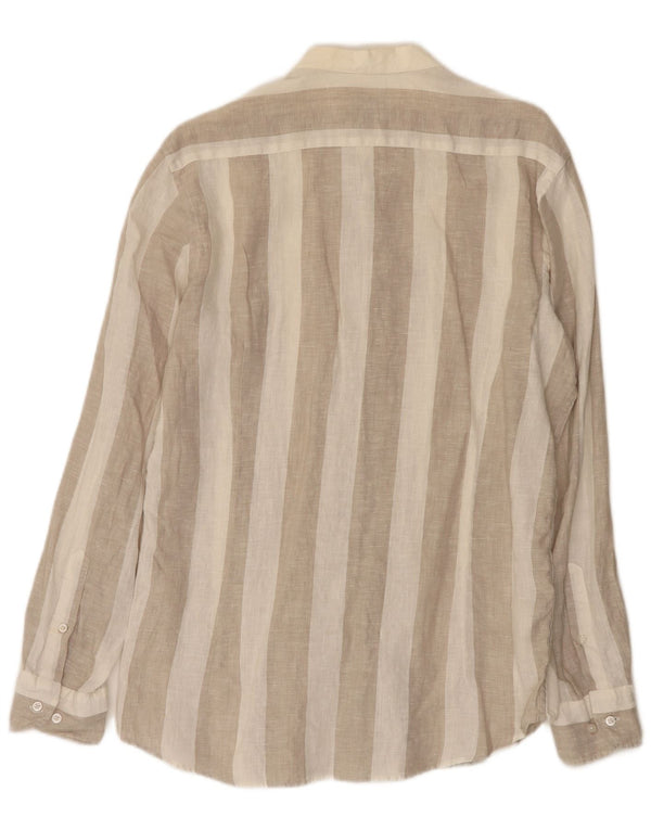 Camisa Massimo Dutti Hombre Lino Rayas Beige Medio