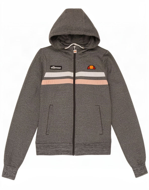 Ellesse Sudadera con capucha y cremallera para mujer UK 8 Small Gris Colorblock Poliéster