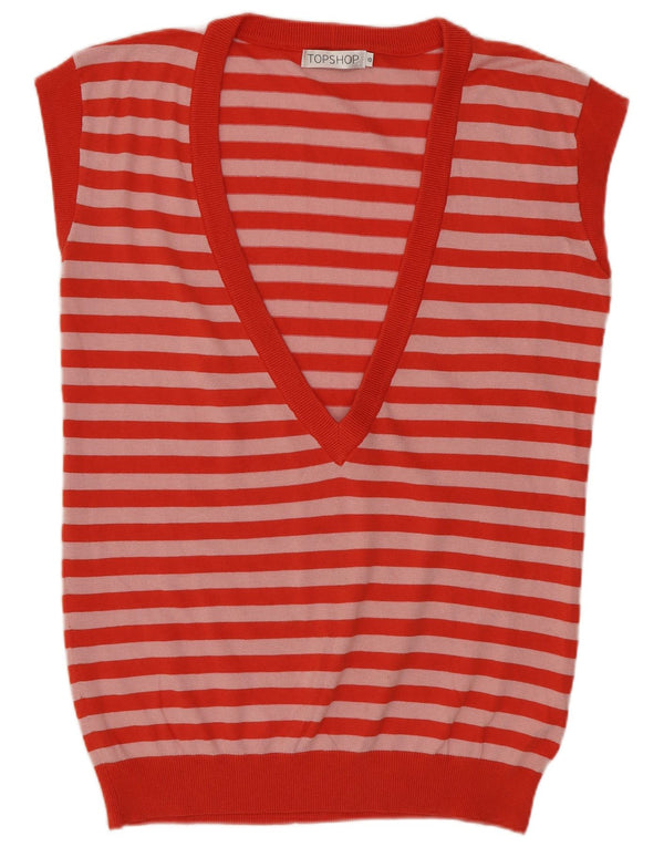 Topshop Camiseta sin mangas para mujer UK 10 Small Red Stripe Cotton