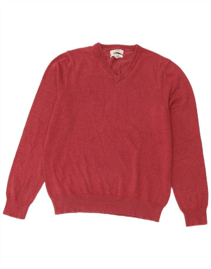 Marks & Spencer Jersey con cuello en V para hombre de algodón burdeos medio