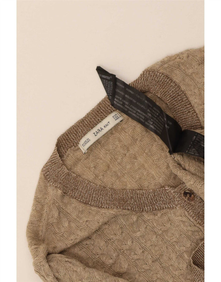 Zara Mujer Crop Cardigan Suéter UK 8 Small Beige Poliéster
