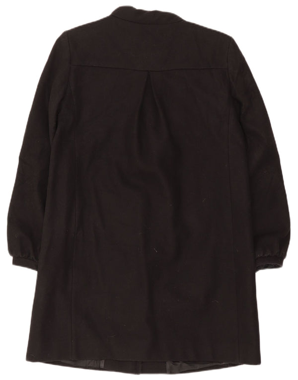 French Connection Abrigo extragrande para mujer UK 8 Small Lana virgen negra