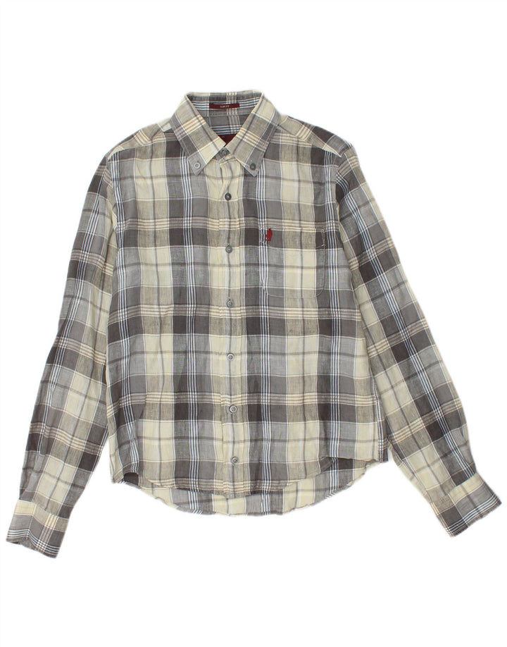 MARLBORO CLASSICS Camisa Slim Fit Hombre Pequeña Lino A Cuadros Multicolor