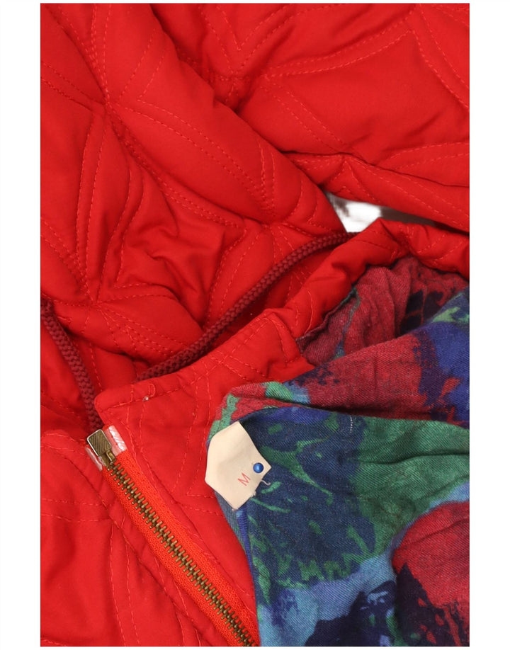 Vintage mujer acolchado cortavientos abrigo Reino Unido 14 viscosa roja mediana