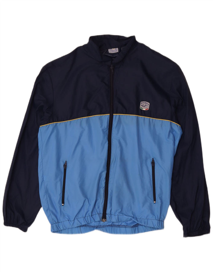 Vintage hombres chándal top chaqueta grande azul marino colorblock