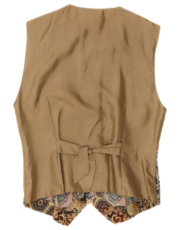 VINTAGE Chaleco de mujer Reino Unido 12 Medio Beige Paisley Poliéster