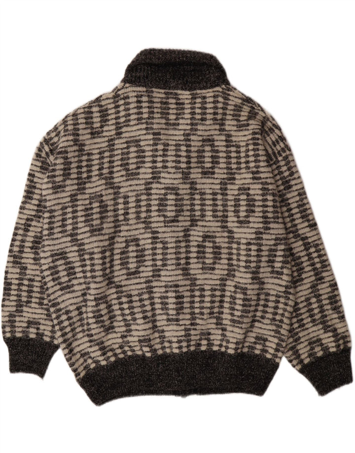 Vintage hombres Cardigan suéter XL gris geométrico acrílico