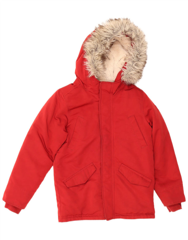 ABERCROMBIE & FITCH Parka con capucha para niño 9-10 años Algodón rojo