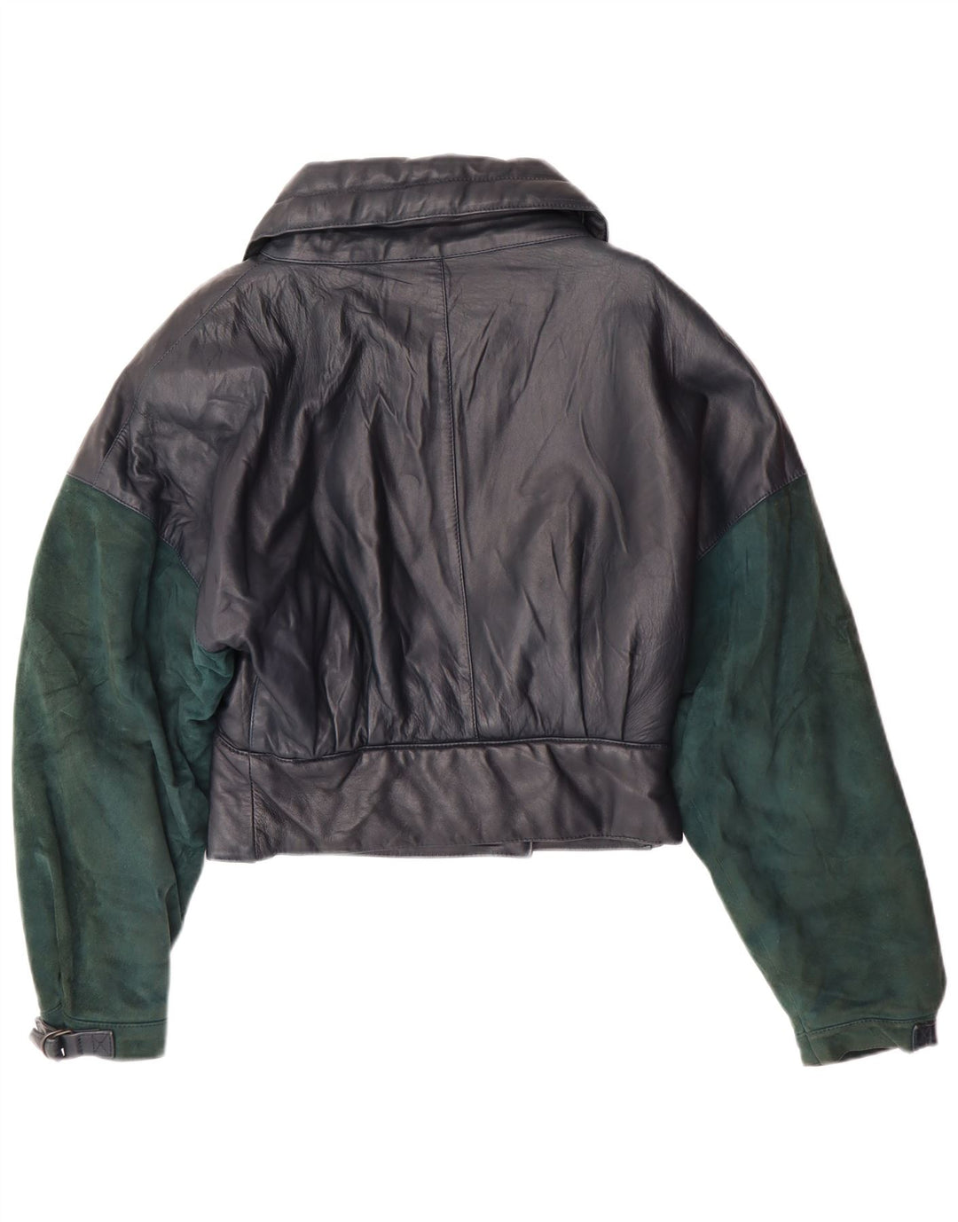 VINTAGE Chaqueta de cuero crop para mujer Reino Unido 6 XS Azul marino