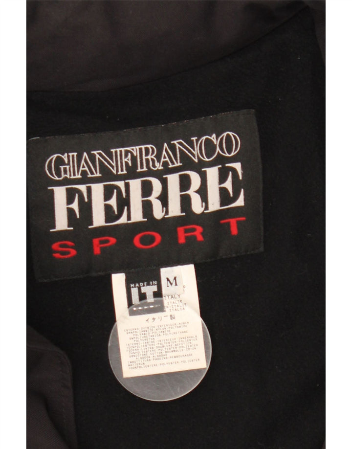 Gianfranco Ferre Chaqueta cortavientos con capucha para hombre UK 38 Medium Black Nylon