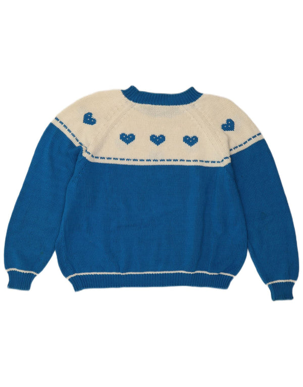 Vintage mujer cuello redondo jersey suéter Reino Unido 14 gran corazón de color azul
