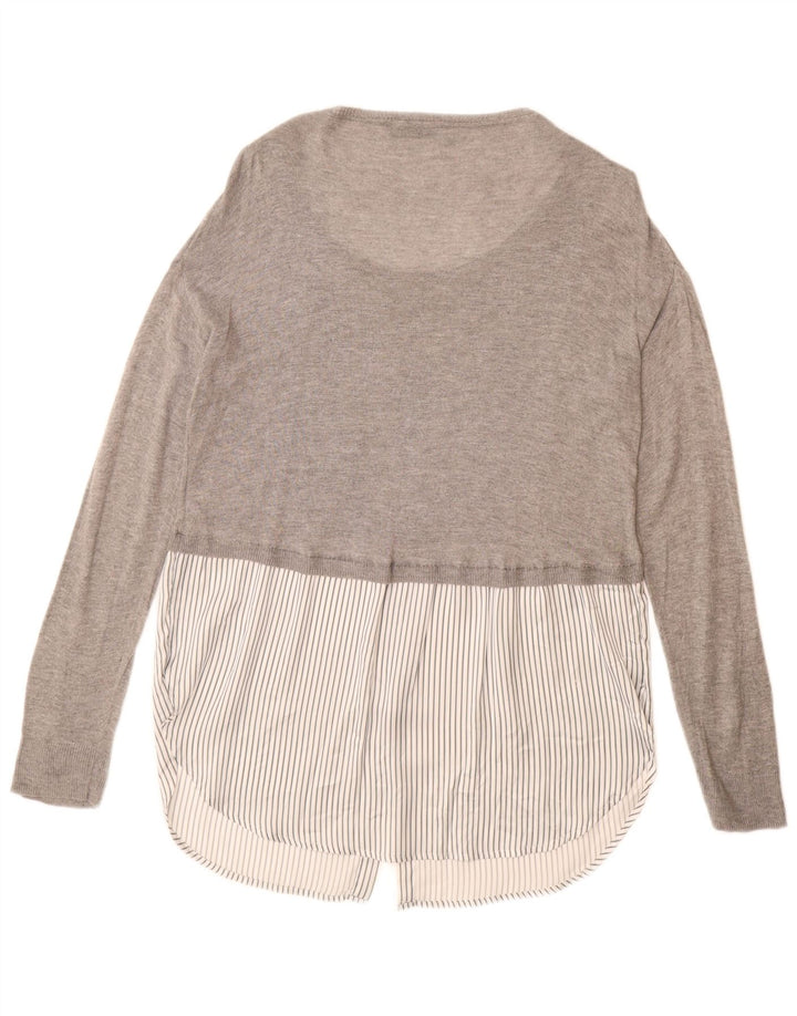 ZARA Jersey largo con cuello barco para mujer, talla 44, viscosa gris medio