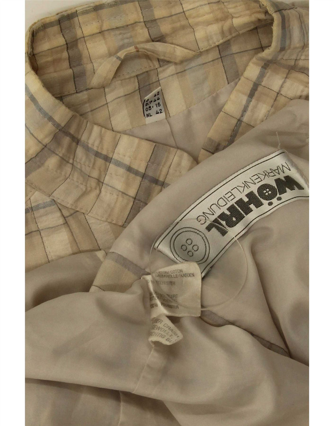 Wohrl Chaqueta Bomber para Mujer UK 46 Grande Beige Cuadros Algodón