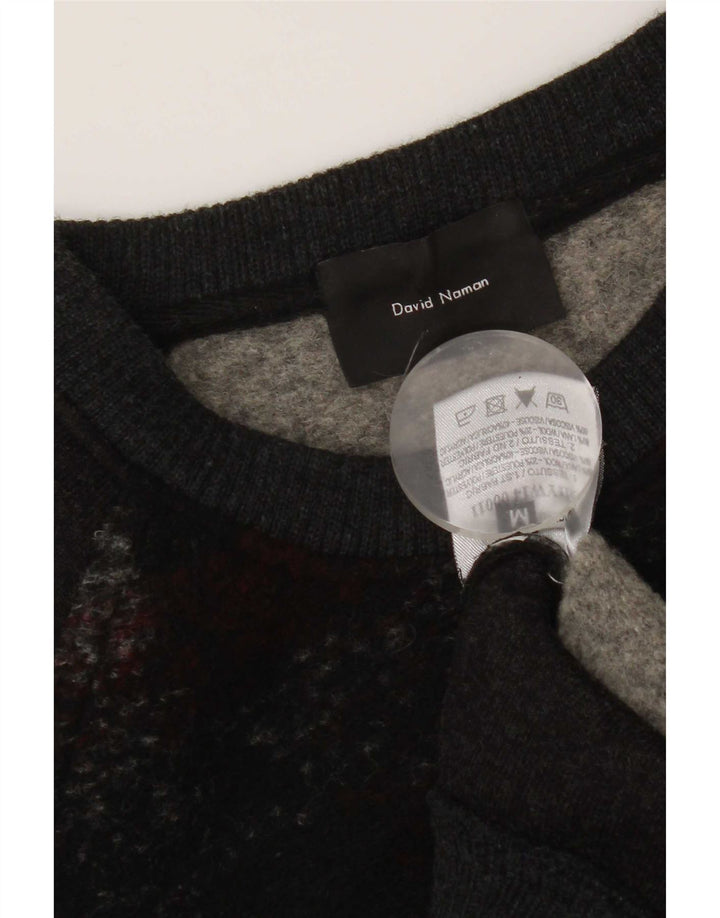 David Naman Jersey de cuello redondo para hombre de lana a cuadros gris medio