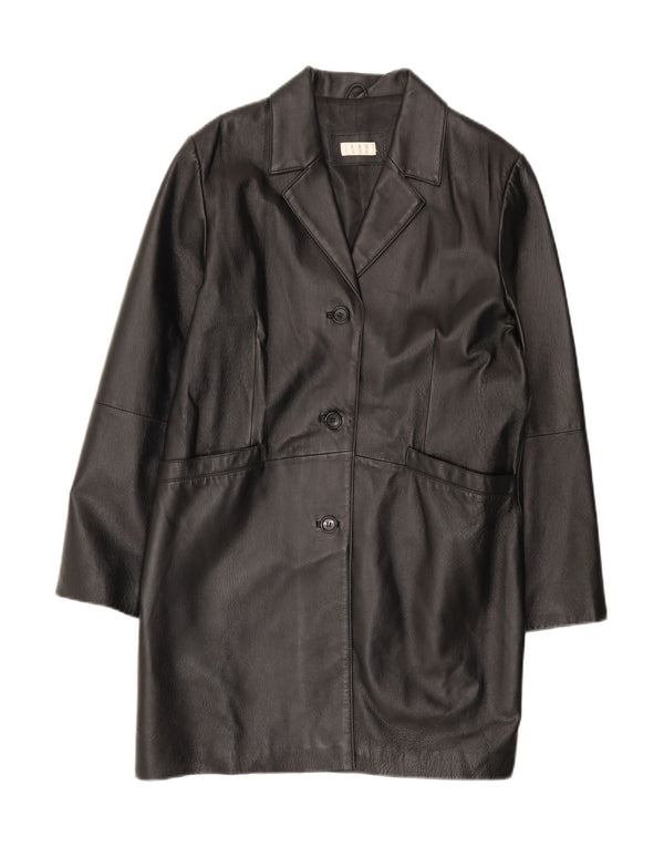 Vintage mujer cuero abrigo Reino Unido 18 XL cuero negro