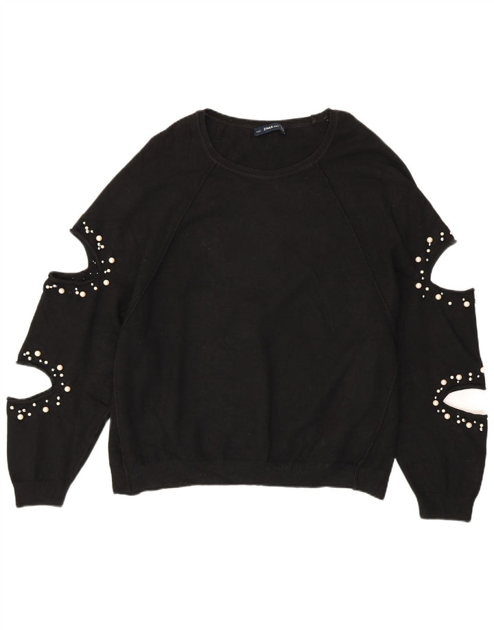 ZARA Jersey oversize con cuello barco para mujer, talla 44, talla M, color negro