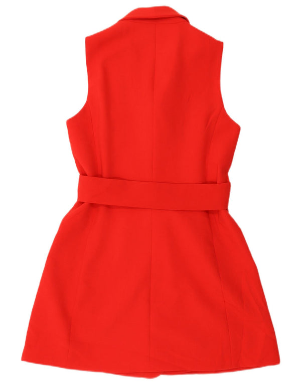 Zara Mujer Chaleco Largo De Doble Botonadura UK 10 Small Poliéster Rojo