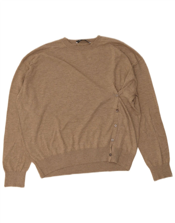 Zara Mujer Jersey De Cuello Redondo Jersey UK 44 Poliéster Beige Medio