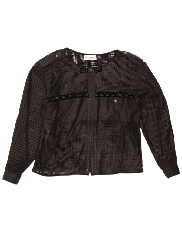 Byblos Top corto transparente para mujer UK 46 Grande Negro Geométrico