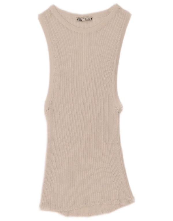 Zara Mujer Chaleco Top UK 44 Medio Blanco