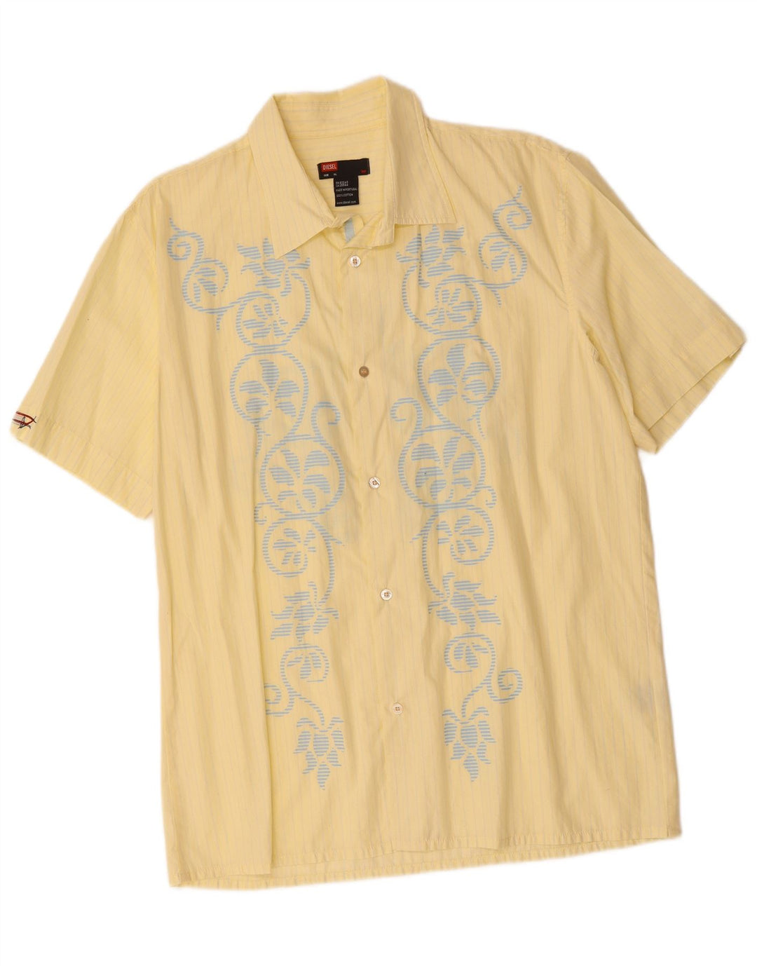 DIESEL Camisa Manga Corta Hombre XL Algodón Paisley Amarillo