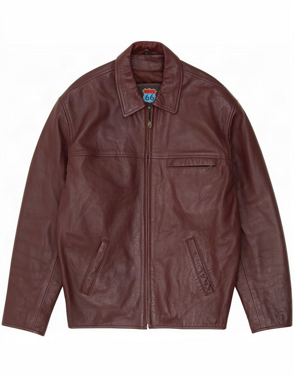 Route 66 Chaqueta de cuero para hombre UK 40 Large Borgoña