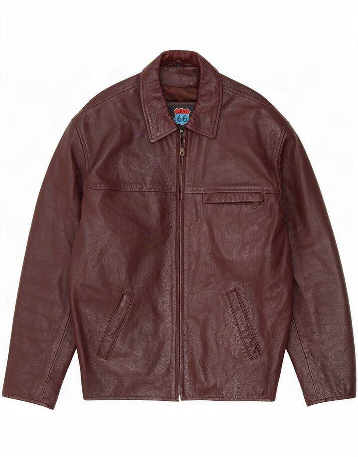 Route 66 Chaqueta de cuero para hombre UK 40 Large Borgoña