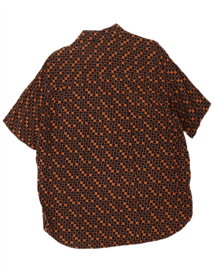 Vintage hombres camisa de manga corta grande marrón geométrico