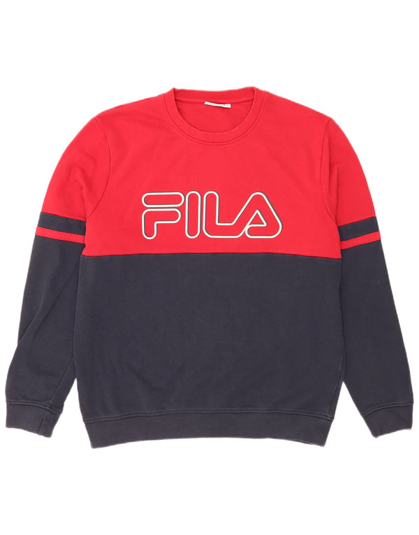 Fila Hombre Sudadera Gráfica Jersey Grande Azul Marino Colorblock Algodón