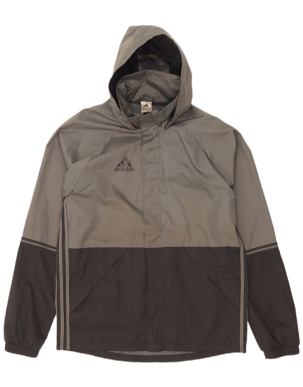 Adidas Chaqueta impermeable con capucha para hombre UK 38 Gris medio Colorblock Poliéster