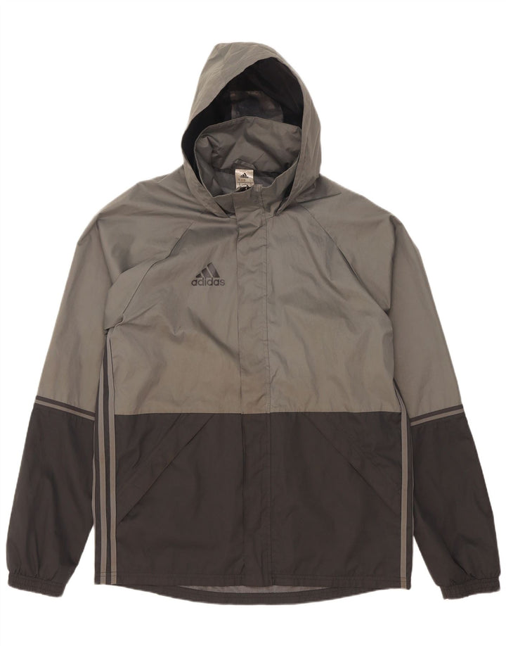 Adidas Chaqueta impermeable con capucha para hombre UK 38 Gris medio Colorblock Poliéster