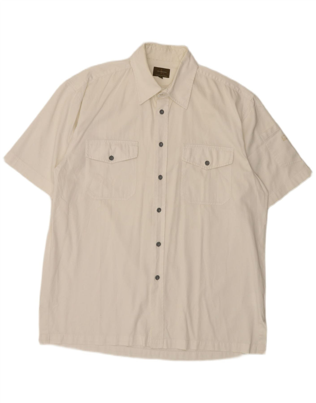 CALVIN KLEIN Camisa Manga Corta Khakis Hombre XL Algodón Blanco