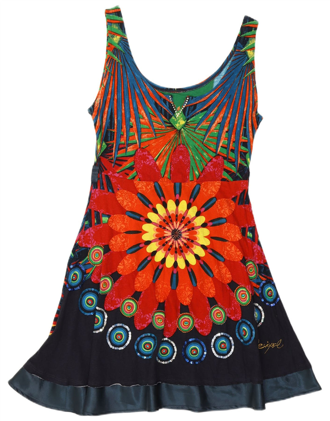 DESIGUAL Vestido acampanado sin mangas para mujer UK 44 Grande Multicolor Floral