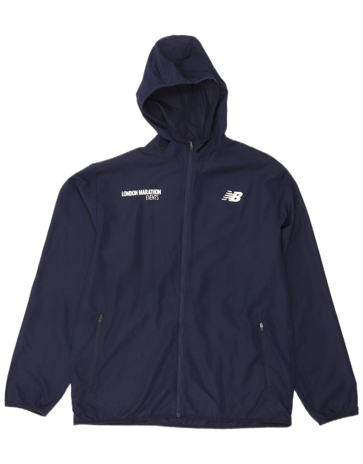 New Balance Chaqueta impermeable con capucha gráfica para hombre Poliéster azul marino grande