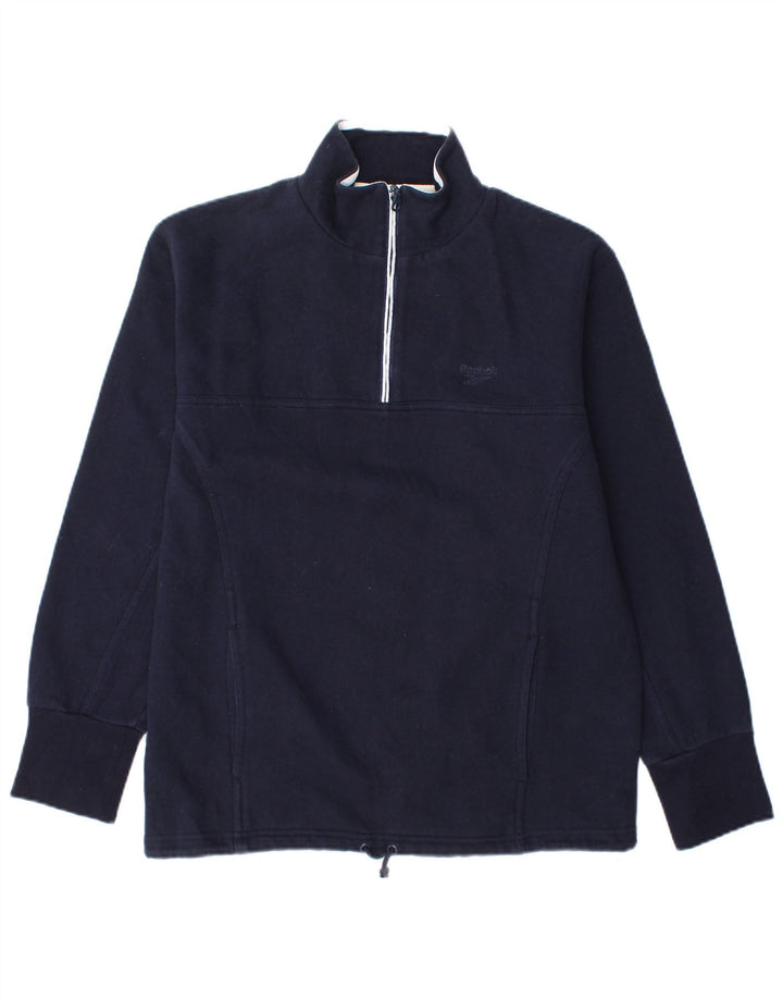 Reebok Mujer Zip Neck Sudadera Jumper UK 12 Medium Azul Marino Algodón