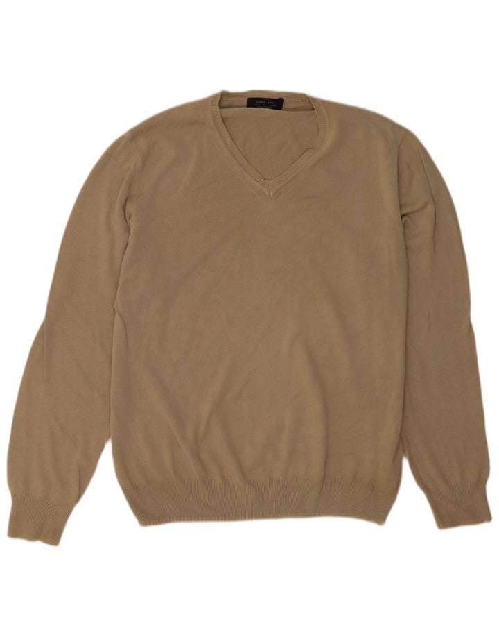 Zara Hombre Jersey Con Cuello En V Jersey Grande Marrón Algodón