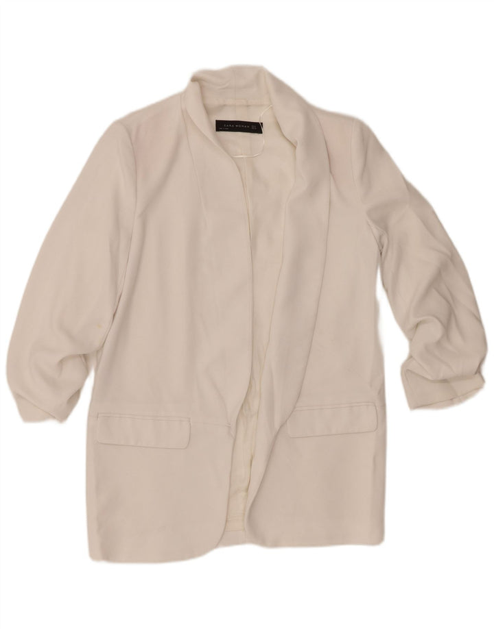 Zara Mujer Chaqueta Americana Abierta Manga 3/4 UK 10 Small White