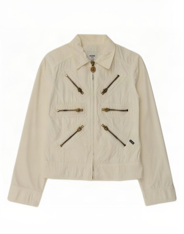 Moschino Chaqueta Bomber para Mujer UK 12 Mediana Off White Algodón