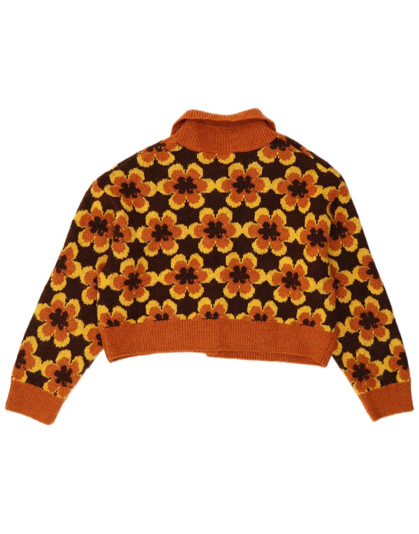 Zara Mujer Suéter Cárdigan Corto Extragrande UK 10 Small Naranja Floral