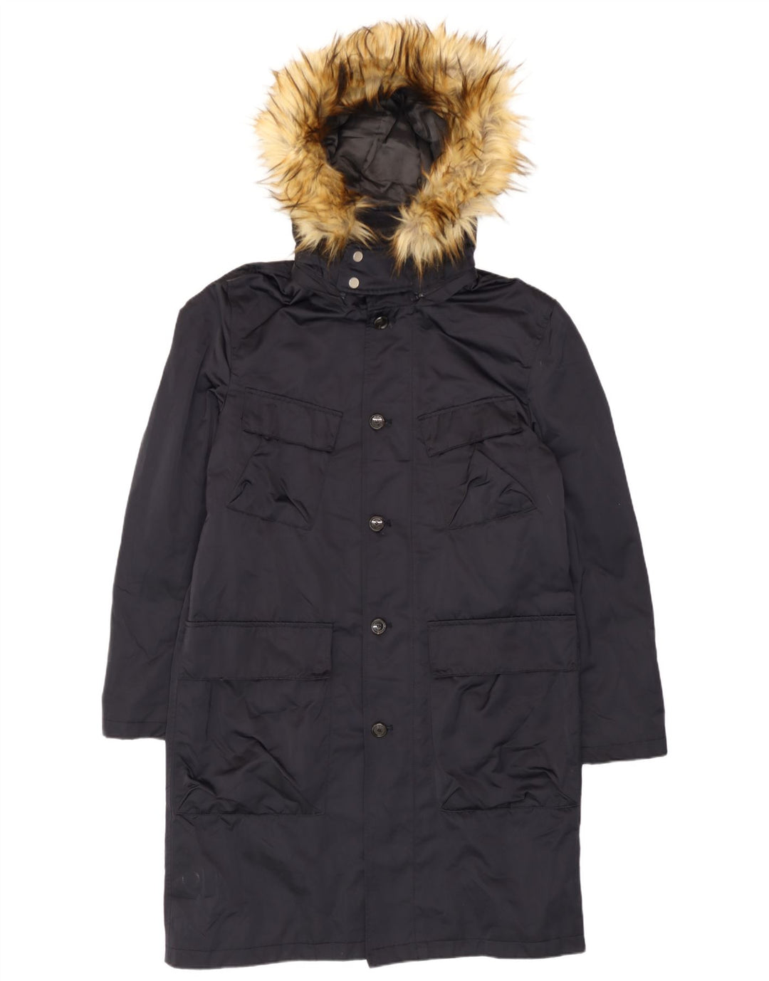 Zara - Parka con capucha para hombre, talla 40, poliéster negro grande