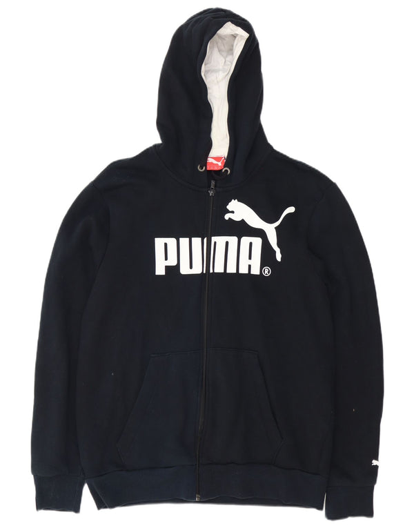 Puma Sudadera con capucha y cremallera gráfica para hombre, talla grande, algodón negro